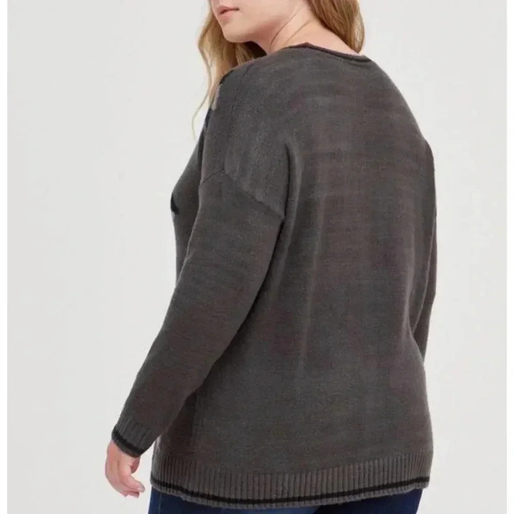 Torrid Gray Camo‎ Star Print Crew Neck Sweater Size 00 - Picture 3 of 5